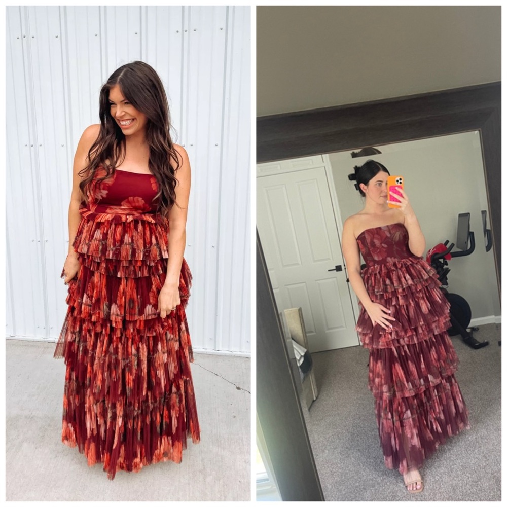 Hutch Red Multi-Tone Tiered Maxi Dress